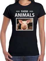 Dieren foto t-shirt Varken - zwart - dames - farm animals - cadeau shirt Varkens liefhebber XS