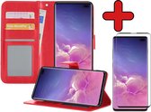 Samsung S10 Hoesje Book Case Met Screenprotector - Samsung Galaxy S10 Hoesje Wallet Case Portemonnee Hoes Cover - Rood