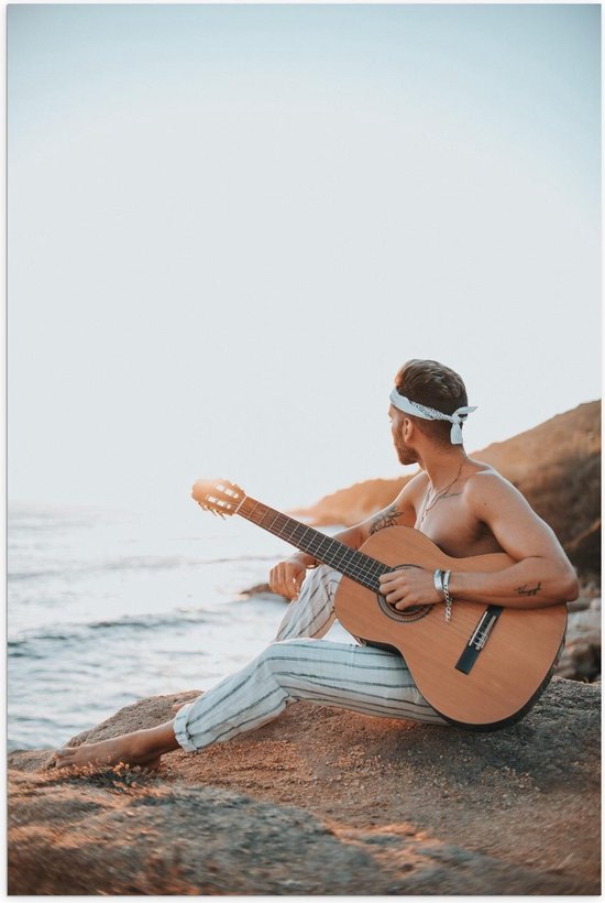 Poster – Gitarist bij het Water - 40x60cm Foto op Posterpapier