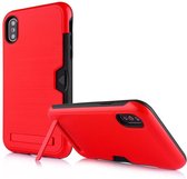 Ultradunne TPU + pc-beschermhoes voor iPhone XS Max, met kaartsleuf en houder (rood)