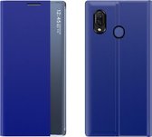 Voor Galaxy A20 / A30 Zijdisplay Met Magnetisch / Beugelfunctie / Slaapfunctie Effen textuur Doek + PC Flip Case (blauw)