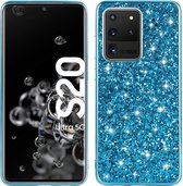 Voor Galaxy S20 Ultra Plating Glittery Powder schokbestendige TPU beschermhoes (blauw)