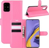 Voor Galaxy A51 Litchi Texture Horizontal Flip beschermhoes met houder & kaartsleuven & portemonnee (Rose Red)