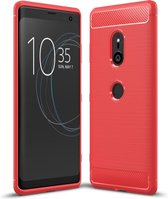 Geborstelde textuur koolstofvezel schokbestendig TPU-hoesje voor Sony Xperia XZ3 (rood)