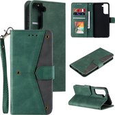 Voor Samsung Galaxy S21 5G Stiksels Kalfsstructuur Horizontale Flip Leren Case met Houder & Kaartsleuven & Portemonnee (Groen)