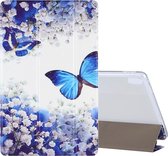 Voor Lenovo Tab P11 (TB-J606F) Gekleurd tekeningpatroon Horizontale flip lederen tas met drie-vouwbare houder (blauwe vlinders)