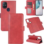 Voor OnePlus Nord N10 5G Dubbelzijdige magnetische gesp Horizontale flip lederen hoes met houder & kaartsleuven en portemonnee (rood)