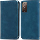 Retro Skin Feel Business Magnetische Horizontale Flip Leren Case Met Houder & Kaartsleuven & Portemonnee & Fotolijst Voor Samsung Galaxy S20 FE (Blauw)