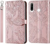 Voor Huawei P30 Lite Life of Tree Embossing Pattern Horizontale Flip Leather Case met Houder & Card Slot & Portemonnee & Fotolijst & Lanyard (Rose Gold)