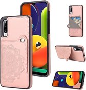 Voor Samsung Galaxy A70 reliëfpatroon PU + TPU beschermhoes met houder & portemonnee & kaartsleuven (rose goud)