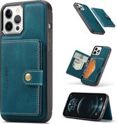 JEEHOOD Retro magnetische afneembare lederen tas met portemonnee en kaartsleuf en houder voor iPhone 12/12 Pro (blauw)