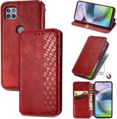 Voor Motorola MOTO G 5G Cubic Grid Pressed Horizontal Flip Magnetic PU Leather Case met houder & kaartsleuven & portemonnee (rood)