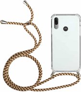 Voor Motorola Moto E6 Plus Four-Corner Anti-Fall transparante TPU beschermhoes met lanyard (bruin geel)