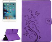 Voor iPad mini 4 Geperst Bloemen Vlinderpatroon Horizontale Flip PU-lederen Case met Magnetische Gesp & Houder & Kaartsleuven & Portemonnee (Paars)