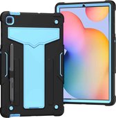 Voor Samsung Galaxy Tab S6 Lite P610 / 615 T-vormige beugel Contrastkleur Schokbestendig PC + siliconen beschermhoes (zwart + blauw)