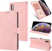 Fantasie Klassiek huidgevoel Kalfsleer Textuur Magnetische gesp Horizontale Flip PU lederen tas met houder & kaartsleuf & portemonnee voor iPhone XS / X (roségoud)