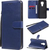 Voor Motorola Moto G9 Spelen effen kleur horizontale flip beschermende lederen tas met houder & kaartsleuven & portemonnee & fotolijst & lanyard (blauw)