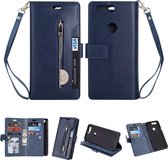 Voor OnePlus 5T Multifunctionele Rits Horizontale Flip Leren Case met Houder & Portemonnee & 9 Kaartsleuven & Lanyard (Blauw)