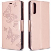 Voor Sony Xperia L4 Twee Vlinders Embossing Patroon Horizontale Flip Leren Case met Houder & Kaartsleuf & Portemonnee & Lanyard (Rose Goud)