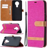 Voor Nokia 3.4 kleuraanpassing denim textuur lederen tas met houder & kaartsleuven & portemonnee & lanyard (rose rood)