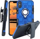 Voor iPhone XS Max 3 in 1 Cube PC + TPU beschermhoes met 360 graden draaien zilveren ringhouder (blauw)