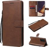 Voor Samsung Galaxy Note20 Ultra Effen Kleur Horizontale Flip PU Lederen Case met Houder & Kaartsleuven & Portemonnee & Lanyard (Bruin)