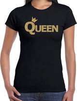 Koningsdag Queen t-shirt zwart met gouden letters en kroon dames - Koningsdag kleding / outfit XL