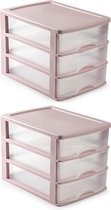 3x stuks ladeblok/bureau organizer met 3 lades roze/transparant - L35,5 x B27 x H26 - Opruimen/opbergen laatjes