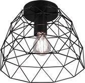 LED Plafondlamp - Plafondverlichting - Iona Hiva - E27 Fitting - 1-lichts - Rond - Mat Zwart - Aluminium