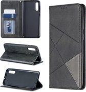 Ruit textuur horizontale flip magnetische lederen tas met houder en kaartsleuven voor Galaxy A50 (zwart)