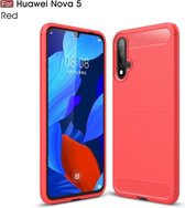 Brushed Texture Carbon Fiber TPU Case voor Huawei Nova 5 (Rood)