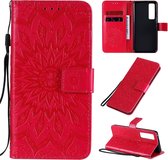 Voor Huawei Nova 7 Pro 5G reliÃ«f zonnebloempatroon horizontale flip PU lederen tas met houder & kaartsleuven & portemonnee & lanyard (rood)