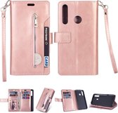 Voor Samsung Galaxy M30 / Galaxy A40s Multifunctionele Rits Horizontale Flip Leren Case met Houder & Portemonnee & 9 Kaartsleuven & Lanyard (Rose Goud)