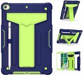 Voor iPad 10.2 / iPad Pro 10.5 T-vormige beugel Contrastkleur Schokbestendige pc + siliconen platte beschermhoes (marineblauw + groen)