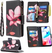 Voor xiaomi redmi 8A gekleurde tekening patroon rits horizontale flip lederen case met houder & kaartsleuven & portemonnee (lotus)