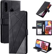 Voor Samsung Galaxy A20s Skin Feel Splicing Horizontale Flip lederen tas met houder & kaartsleuven & portemonnee & fotolijst (zwart)