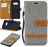Kleurafstemming Denim Texture Leather Case voor Galaxy S10e, met houder & kaartsleuven & portemonnee & lanyard (grijs)