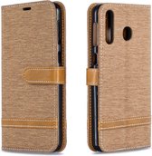 Kleurafstemming Denim Texture Leather Case voor Galaxy M30, met houder & kaartsleuven & portemonnee & lanyard (bruin)