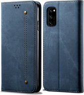 Voor Huawei Honor 30 denim textuur casual stijl horizontale flip lederen tas met houder en kaartsleuven en portemonnee (blauw)