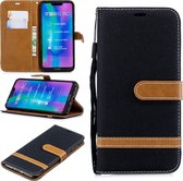 Kleurafstemming Denim Texture Leather Case voor Huawei Honor 8C, met houder & kaartsleuven & portemonnee & lanyard (zwart)