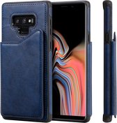 Voor Galaxy Note 9 schokbestendig kalfsleer beschermhoes met houder en kaartsleuven en frame (blauw)