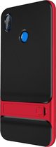 Voor Xiaomi Redmi Note 6 Pro Plaid Texture Antislip TPU + PC-hoes met houder (rood)