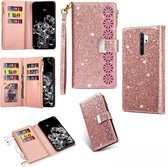 Voor Geschikt voor Xiaomi Redmi Note 8 Pro Multi-card slots Sterrenhemel Laser Carving Glitter Rits Horizontale Flip lederen tas met houder & Portemonnee & Lanyard (Rose Gold)