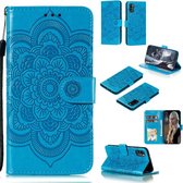 Mandala reliÃ«fpatroon horizontale flip PU lederen tas met houder & kaartsleuven & walle & lanyard (blauw)
