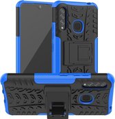 Voor Galaxy A70e Tire Texture Shockproof TPU + PC beschermhoes met houder (blauw)