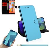 Voor Galaxy A11 Lmitated Mirror Surface Horizontale Flip Leather Case met houder & kaartsleuven & Wallet & Lanyard (blauw)