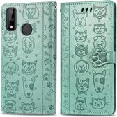 Voor Huawei Y8S Leuke Kat en Hond ReliÃ«f Horizontale Flip Leren Case met Houder & Kaartsleuven & Portemonnee & Cartoon Sluiting & Lanyard (Groen)