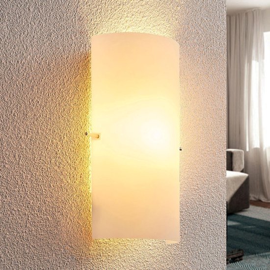 Lindby - wandlamp - 1licht - glas, metaal - H: 28 cm - E14 - mat wit, chroom