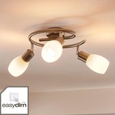 Lindby - LED plafondlamp - 3 lichts - glas, metaal - H: 19 cm - E14 - wit, gesatineerd nikkel - Inclusief lichtbronnen