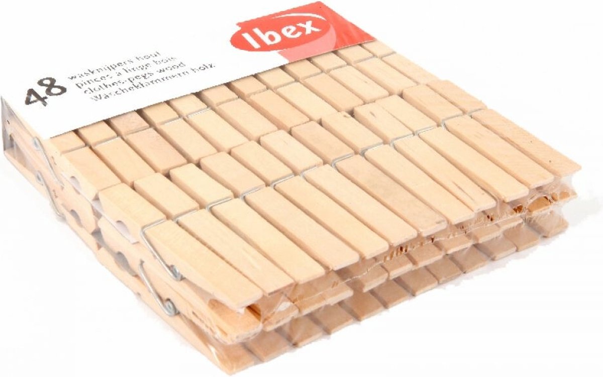 Goedkoopste Ibex Wasknijpers - Hout - 48 stuks